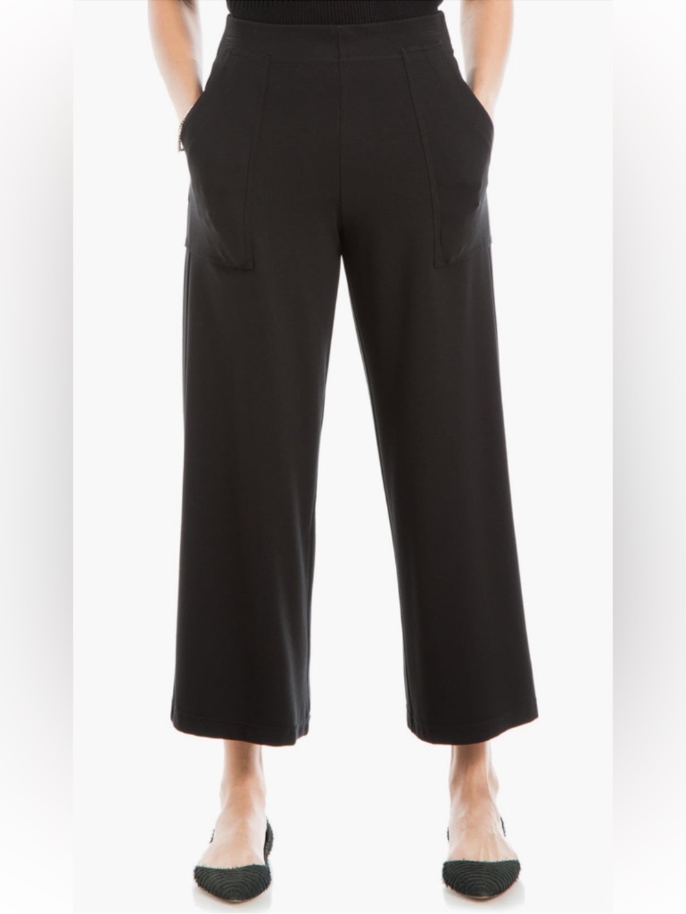Max Studio Ponte Wide Leg Pull-On Crop Pants Black Medium NWT